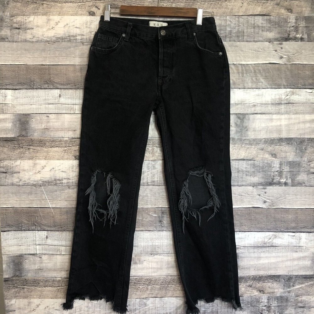 We the Free Raw Hem Mid-Rise Distressed Cropped Jeans Black Size 25